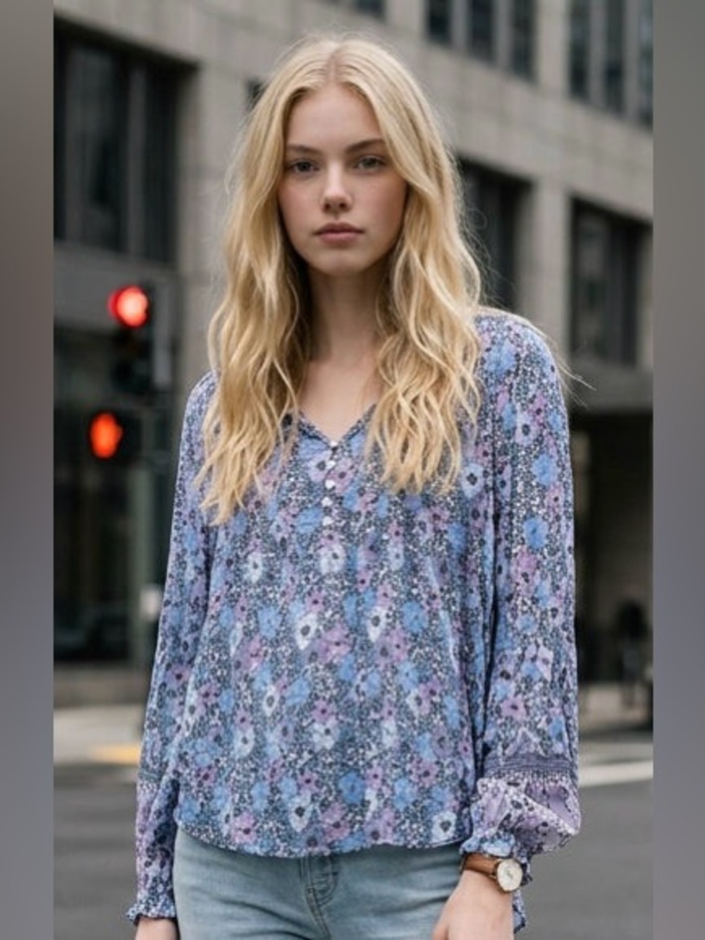 2 for $20 Tops Jane + Delancey Blouse Purple & Periwinkle Blue Floral Size L EUC